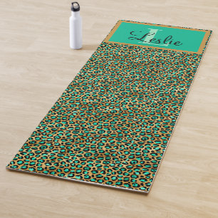 Exotische grüne Goldleoparden Mit Monogramm Yogamatte