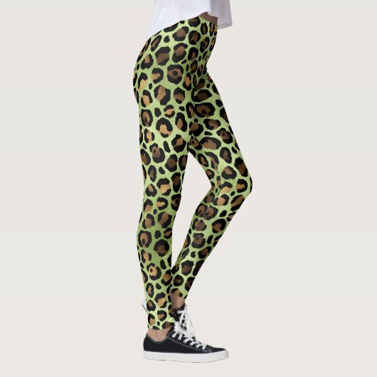 Exotische grüne Leopardendrucke Leggings (Rechts)