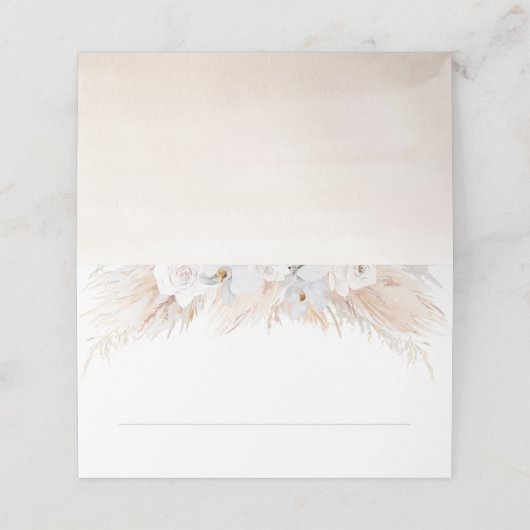 Exotische Hochzeit von Pampas Grass und weißen Orc Platzkarte (Außenseite Aufgefaltet)