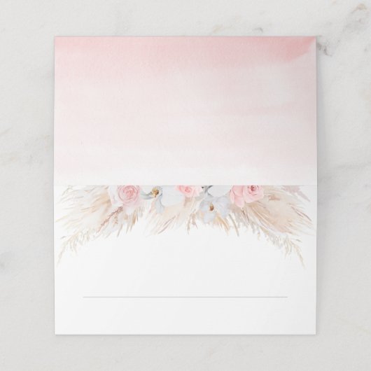 Exotische Hochzeit von Pampas Grass und weißen Orc Platzkarte (Außenseite Aufgefaltet)