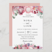 Exotische Hochzeit von Protea Einladung (Vorne/Hinten)