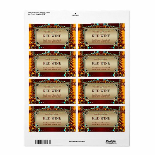 Exotische indische Bohemische Hochzeitweinetikette (Vorne)