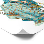 Exotische Jugendstil-Beauty in Aquamarinen Robben Poster (Ecke)