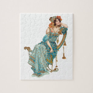 Exotische Jugendstil-Beauty in Aquamarinen Robben Puzzle