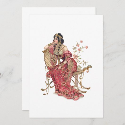 Exotische Jugendstilfrau in Verziertem Kostüm Mitteilungskarte (Vorne/Hinten)