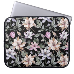 Exotische Kolumne: Schwarze Flora Wasserfarbe. Laptopschutzhülle