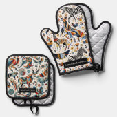 Exotische Küche: Afrikanisches Tiermuster Ofenhandschuh & Topflappen-Set (Vorderseite/Rückseite)