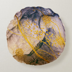 Exotische KUNST. Goldener Strudel, künstlerisches  Rundes Kissen