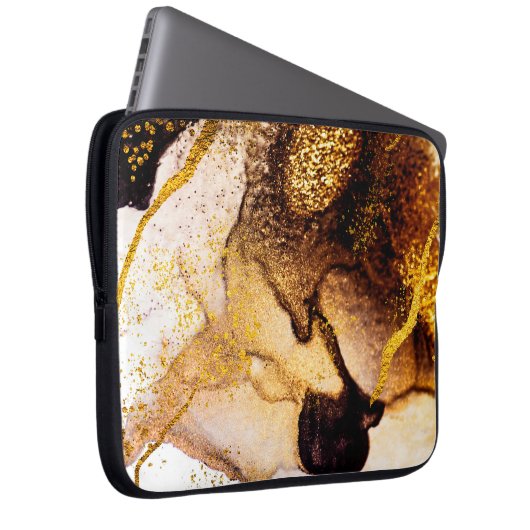 Exotische Kunst. Goldener Swirl, künstlerisches De Laptopschutzhülle (Vorne Rechts)