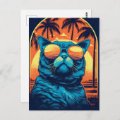 Exotische Kurzhaarkatze mit Sonnenbrille am Strand Postkarte (Vorne/Hinten)