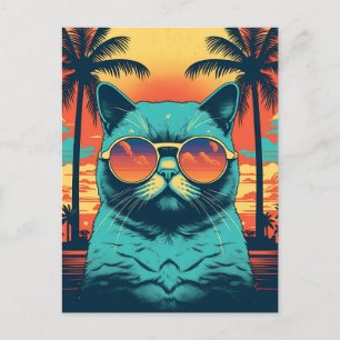 Exotische Kurzhaarkatze mit Sonnenbrille am Strand Postkarte