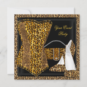 Exotische Leopard Black Gold High Heels Party Einladung