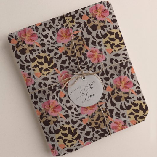 Exotische Leopardendrucke und rosa Blume Seidenpapier