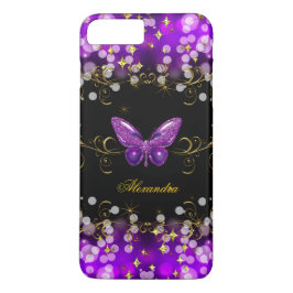 Exotische Lila Gold Black Butterfly Glitzern Case-Mate iPhone Hülle