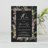 Exotische Lila rosa gelbe Wildblume 40. Geburtstag Einladung (Stehend Vorderseite)