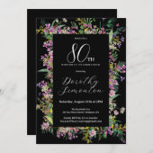 Exotische Lila rosa gelbe Wildblume 80. Geburtstag Einladung (Vorne/Hinten)