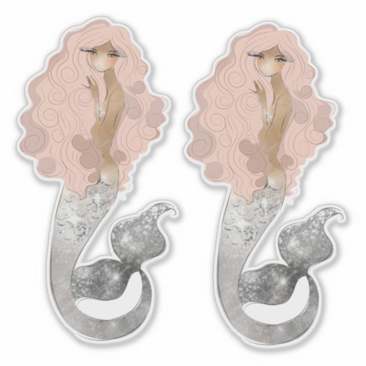 Exotische Meerjungfrau mit rosa Haar Aufkleber (Vorderseite)