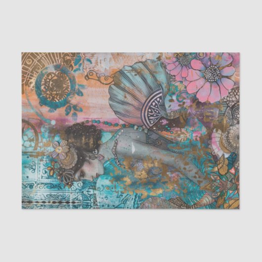 EXOTISCHE MERMAID DECOUPAY SEIDENPAPIER (Vorderseite)