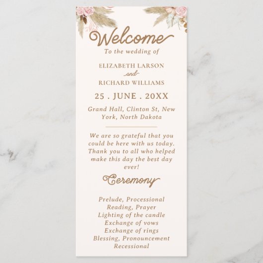 Exotische moderne Boho Tropical Wedding Programm (Vorderseite)