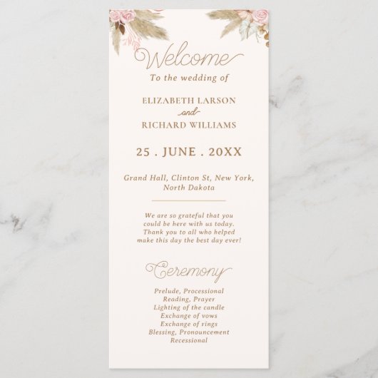 Exotische moderne Boho Tropical Wedding Programm (Vorderseite)