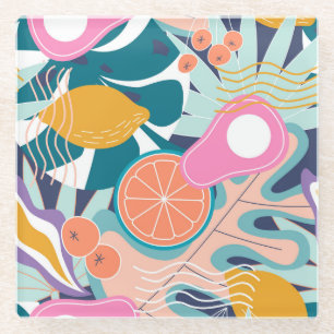 Exotische, moderne Dschungel-Collage. Glasuntersetzer