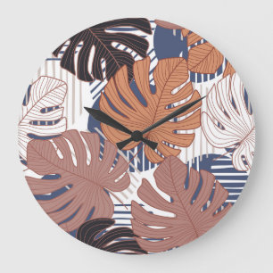 Exotische Monstera-Blätter, Vintag tropisch. Große Wanduhr