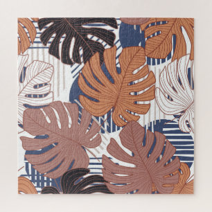 Exotische Monstera-Blätter, vintage-tropisch. Puzzle