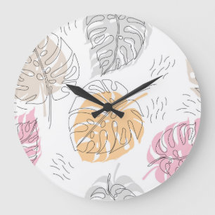 Exotische Monstera-Linienzeichnungs-Kunst Große Wanduhr