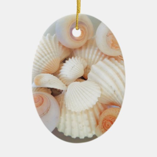 Exotische Muscheln mit weißem Pfirsich, Sommerstra Keramik Ornament (Vorne)