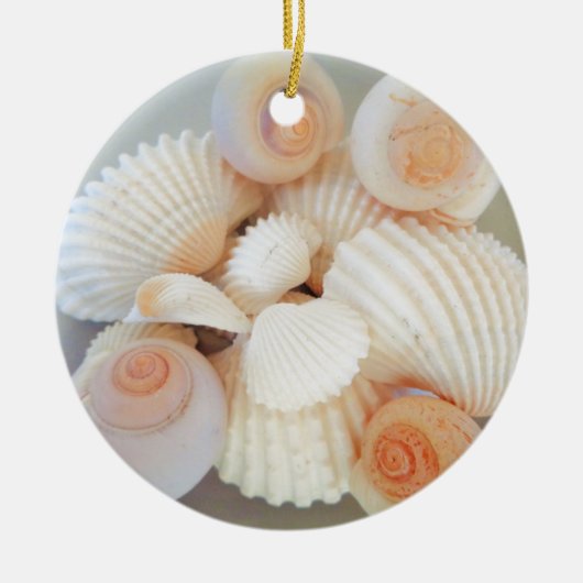 Exotische Muscheln mit weißem Pfirsich, Sommerstra Keramikornament (Vorne)