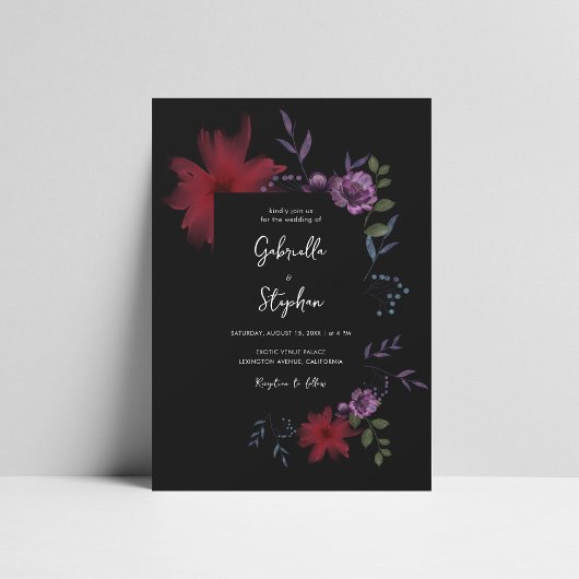 Exotische Nachtblume | Moody Dark Romantic Wedding Einladung
