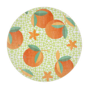 Exotische Orange Frucht: Tropischer Vintage. Schneidebrett