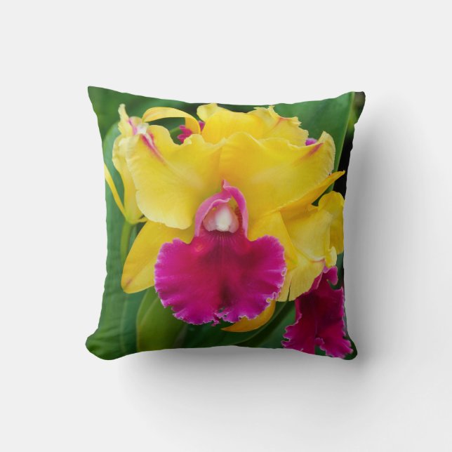 Exotische Orchidee in Gelb- und Rosatönen Kissen (Vorderseite)