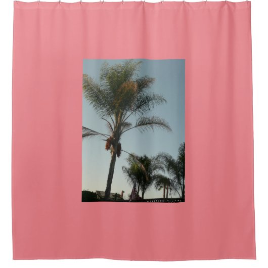 exotische Palme mit blauem Himmel Duschvorhang (Vorderseite)