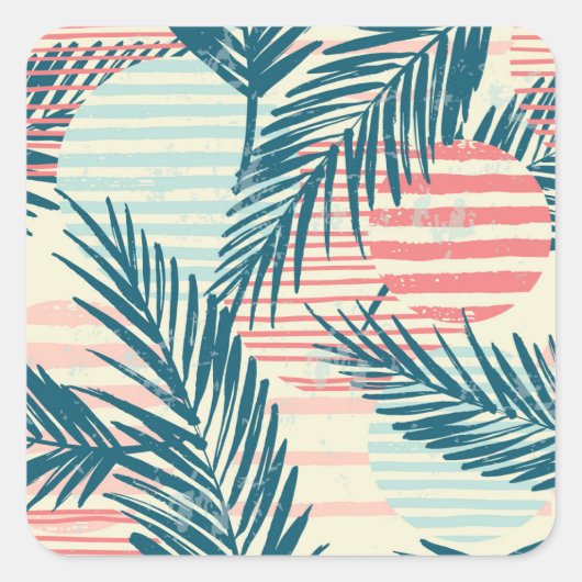 Exotische Palmen, handgezeichnet Texturen Quadratischer Aufkleber (Vorderseite)