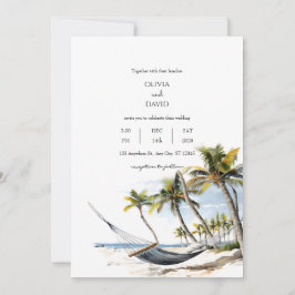 Exotische Palmen Hängematte Relaxen Strand Hochzei Einladung