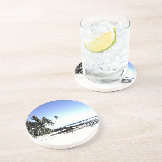 Exotische Palmen & Paradise Strand Sandstein Untersetzer (Seite)