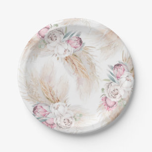 Exotische Pampasgras-König-Protea-Blumen für jede Pappteller