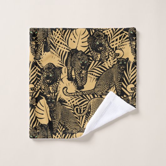 Exotische Panther/Leoparden Schwarz und Gold Badhandtuch Set (Waschlappen)
