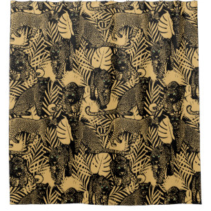 Exotische Panther/Leoparden Schwarz und Gold Duschvorhang