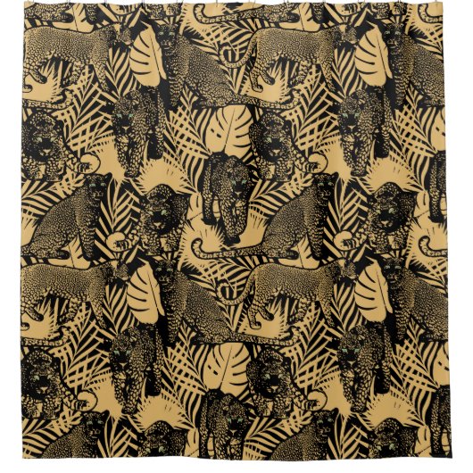 Exotische Panther/Leoparden Schwarz und Gold Duschvorhang (Vorderseite)