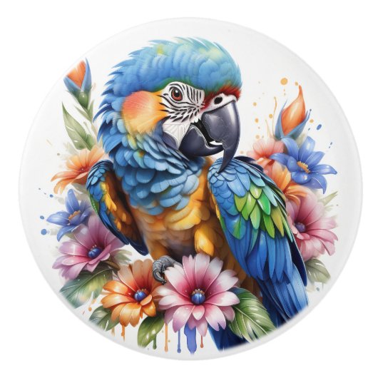 Exotische Papagei Keramikknauf (Vorderseite)