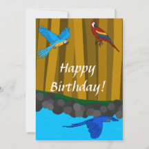 Exotische Papageien im Wald - Happy Birthday Card