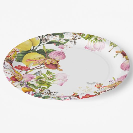 Exotische Papierplatte Pappteller (Schrägansicht)