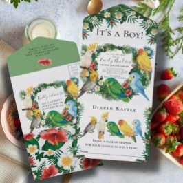 Exotische Parrots Babydusche All In One Einladung