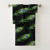 Exotische Pfauenfedern auf schwarzem Handtuch-Set Badhandtuch Set (Insitu)