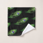 Exotische Pfauenfedern auf schwarzem Handtuch-Set Badhandtuch Set (Waschlappen)