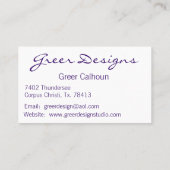 Exotische Pfauenkarte Visitenkarte (Rückseite)