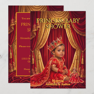 Exotische Prinzessin Baby Shower Rot Gold Tiara Pu Einladung