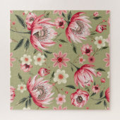 Exotische Protea-Blume Botanischer Salbeigrüner Lu Puzzle (Horizontal)